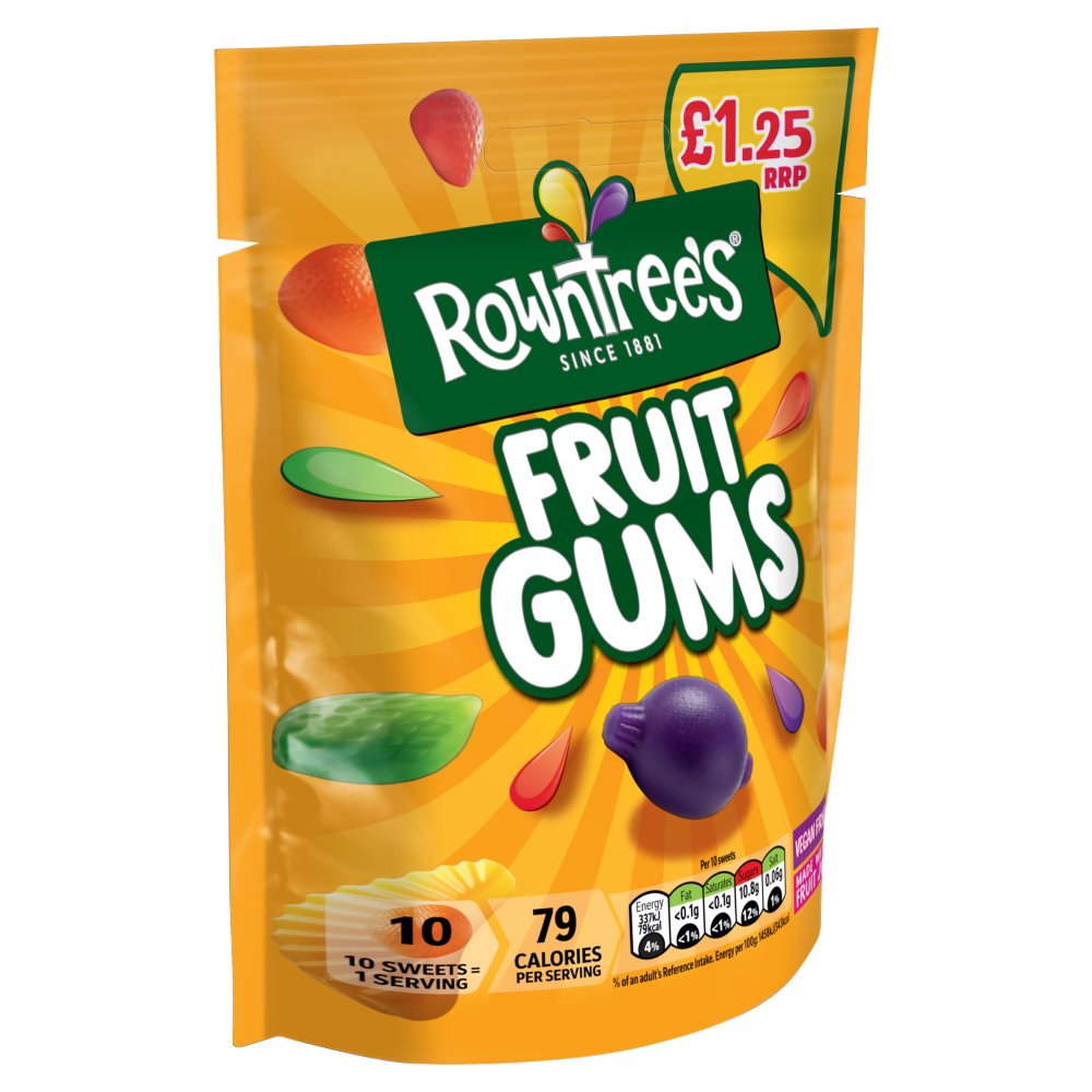 Rowntree's Fruit Gums vegan 120g pouch, £1.25 price-marked pack, front