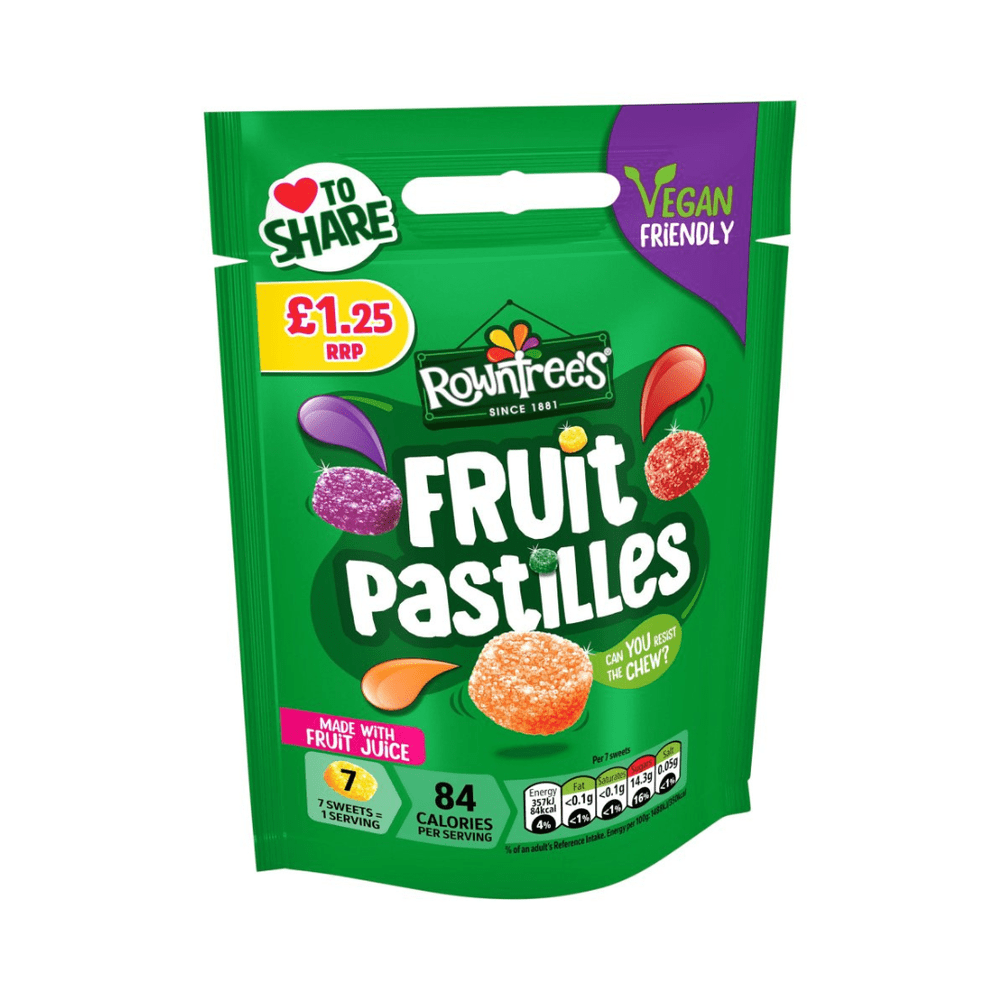 Rowntree’s Fruit Pastilles vegan-friendly 114g pouch, £1.25 RRP, front