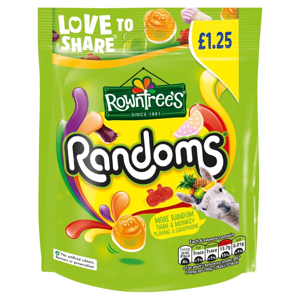 Rowntree’s Randoms 120g pouch, £1.25 price-marked pack, front